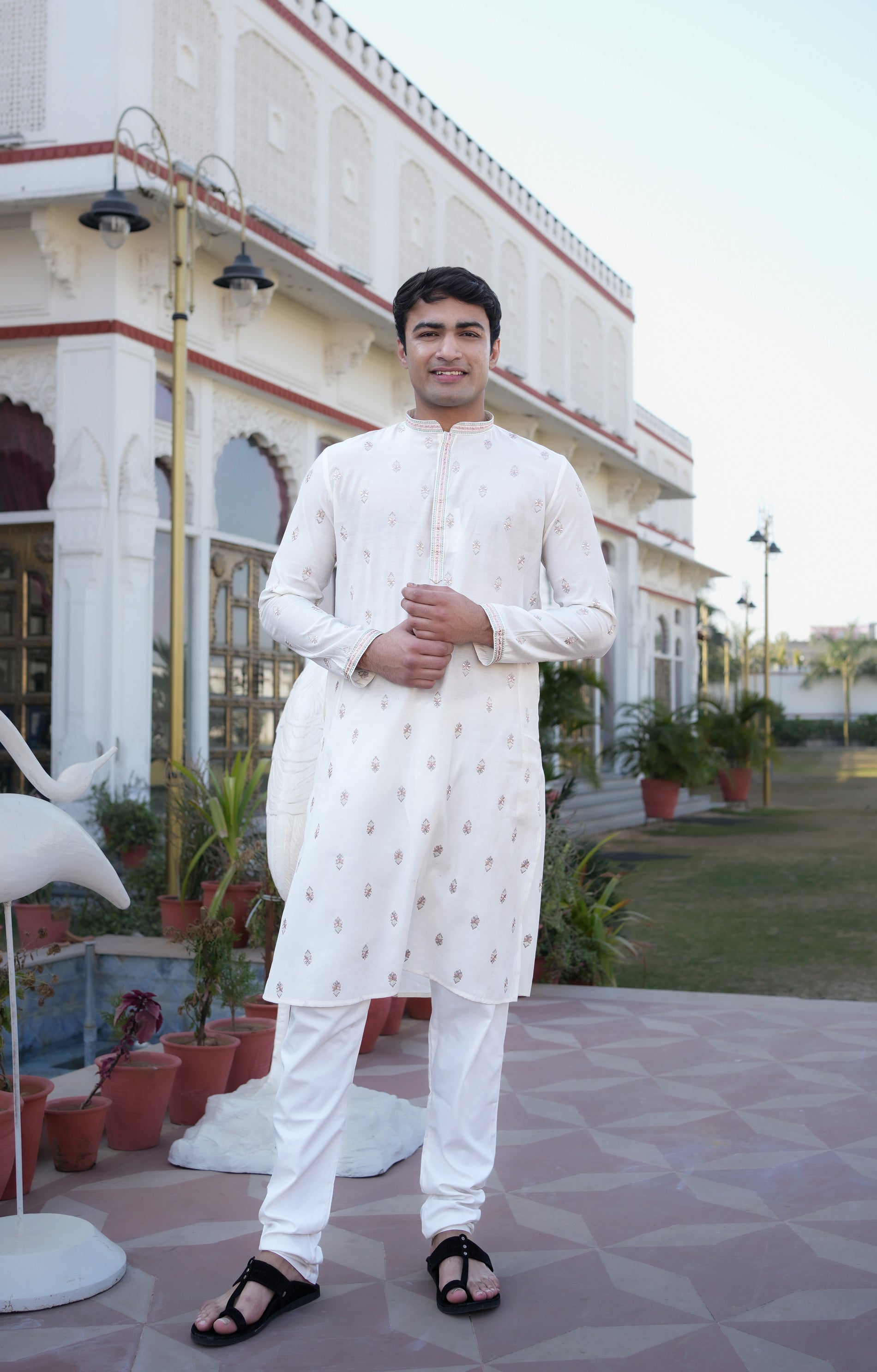 Cream Embroidered Kurta